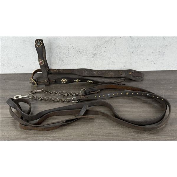 Studded Jeweled Leather Cowboy Headstall Reins
