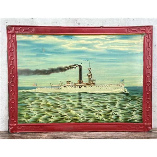 Antique Steamship Tin Lithograph Sign