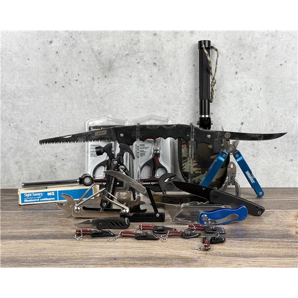 Collection of Pocket Knives and Survival Tools