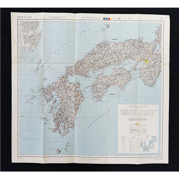 WW2 1945 US Army Officers Map of Southern Japan