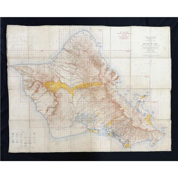 1917 Topographic Map of the Island of Oahu Hawaii