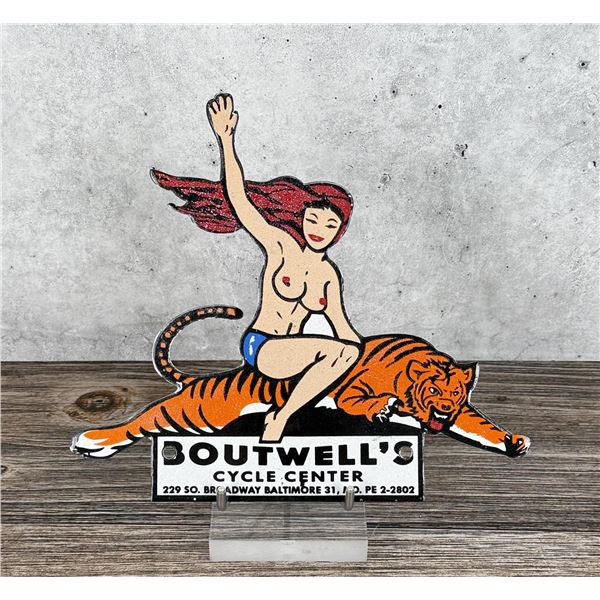 Porcelain Boutwells Cycle Center Naked Lady Sign