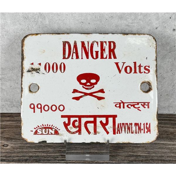 Danger 11000 Volts India Porcelain Warning Sign