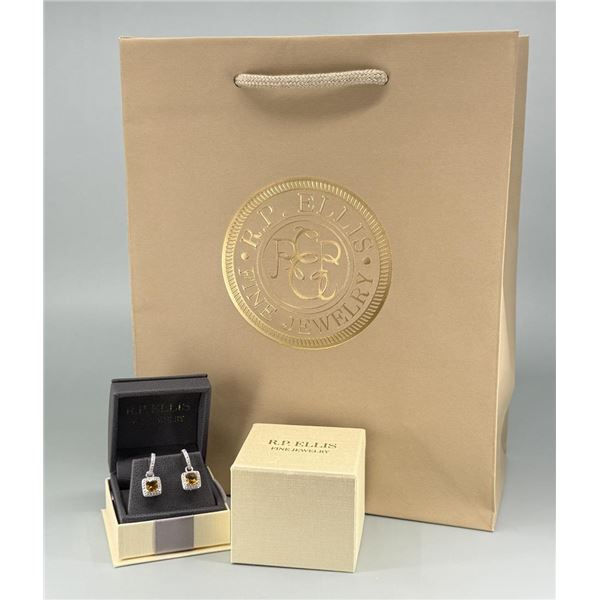 14k White Gold Citrine and Diamond Earrings