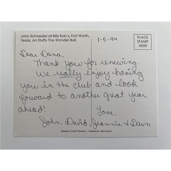 Dukes of Hazzard John Schneider signed post card