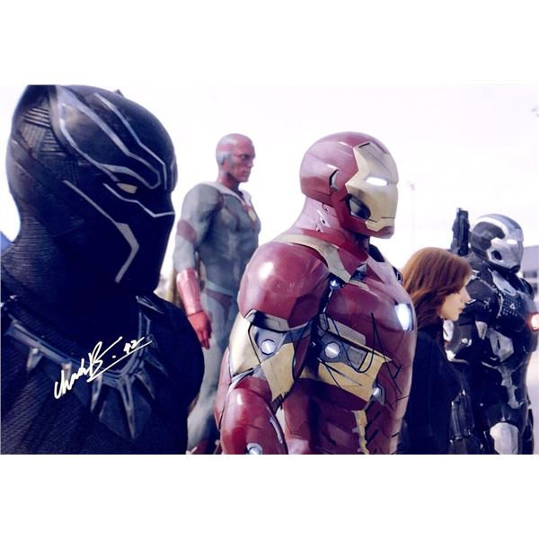 Captain America: Civil War Chadwick Boseman and Robert Downey Jr. facsimile signed  movie photo