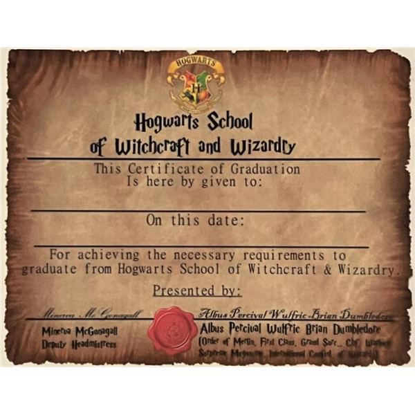 Hogwarts School of Witchcraft Graduation Certificate Print