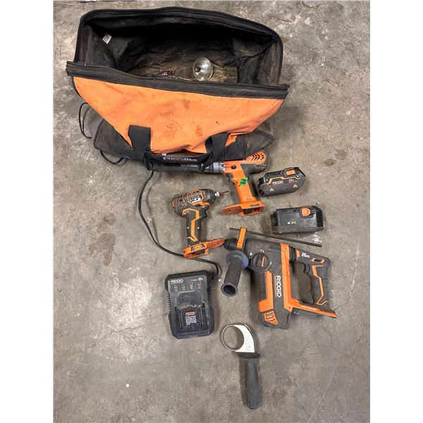 Ridgid brand power tool set with battery and charger