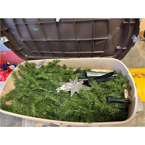 Bin with artificial Christmas tree approx 6 ft - no lights