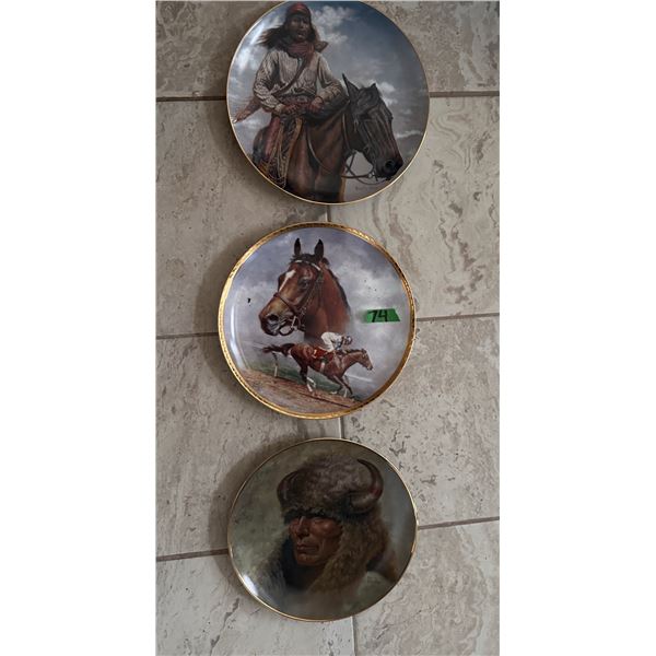 3 Collectors plates featuring Native Americans and horses