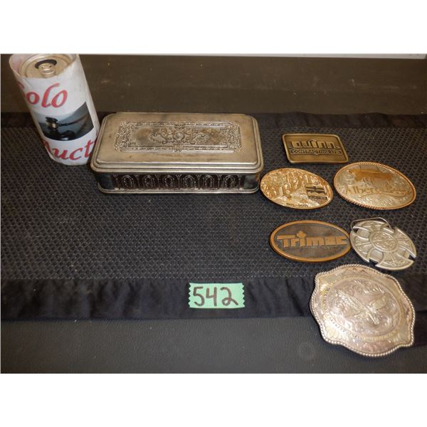 Small jewellery box and 6 belt buckles