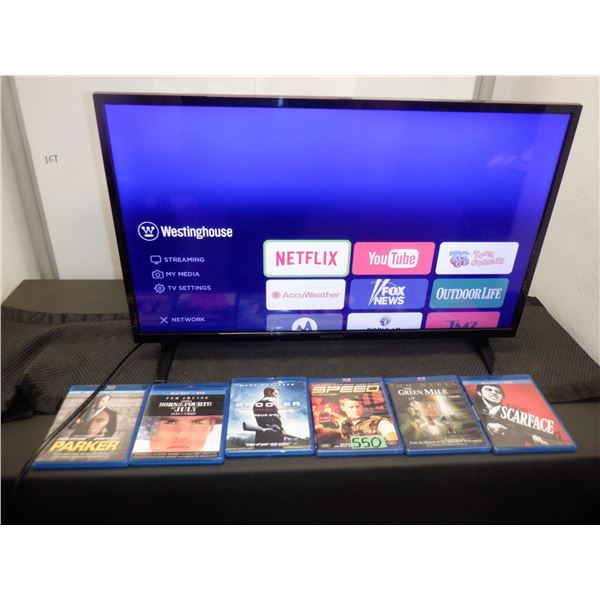 Westinghouse 32 inch flat screen TV HDMI with 6 Blu-ray movies