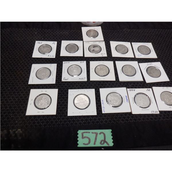 16 Canadian 50 cent coins 2013 to 1968