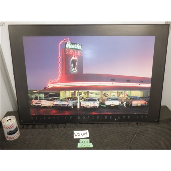 Mearle's Drive-In, Visions of Roadside America framed art that lights up 36 x 24 inches