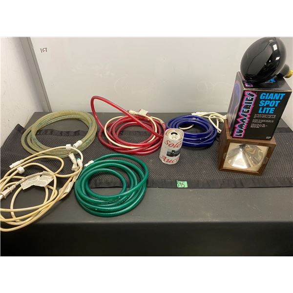 Lot of various hoses, extension cord and Giant Spot Lite