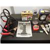 Image 2 : Large lot of tools including auto battery jumper cables, work lamps, tape measure and more