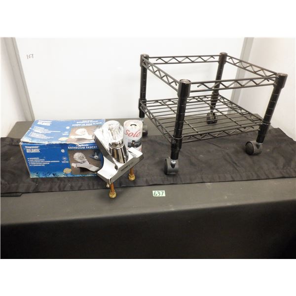 Bathroom faucet set and small cart on casters