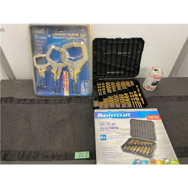 Set of locking pliers, Mastercraft brand drill bit set with carrying case