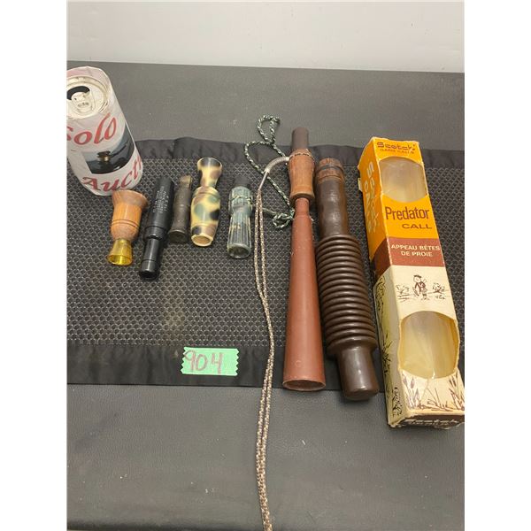 Collection of duck calls used by hunters to attract ducks