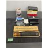 Image 1 : Collection items including self blowing predator call, riffle/pistol mount and more