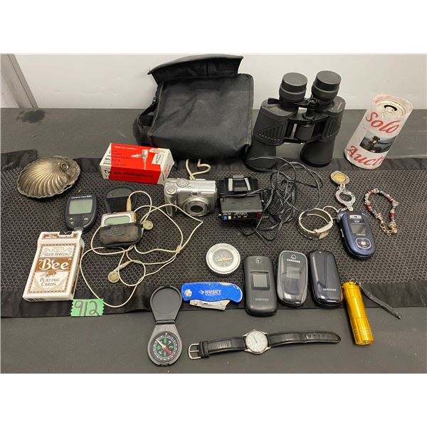 Large lot of cell phones, binoculars, digital cameras and more