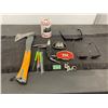 Image 1 : Assorted lot with hatchet, screwdrivers, belt buckles, multi-purpose knife, sunglasses