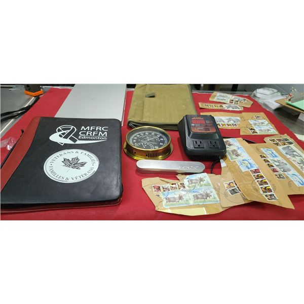 MISC LOT INCLUDING: 410W POWER INVERTER, ABBEON HYDROMETER AND TEMP INDICATOR, BONDIT LIGHT, AND THR