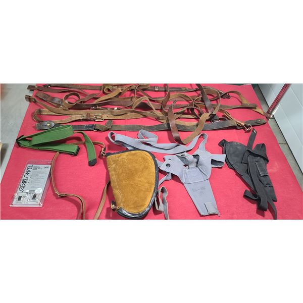 ASSORTED LEATHER SLINGS AND PISTOL HOLSTERS