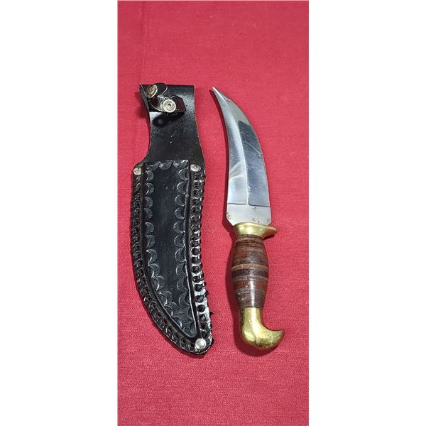 KIRPAN STYLE KNIFE WITH LEATHER GRIP AND BRASS HILT AND BUTT