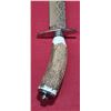 Image 12 : OJEDA BOWIE WITH ANTLER HANDLE AND ETCHINGS ON THE BLADE. COMES WITH SHEATH