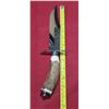 Image 14 : OJEDA BOWIE WITH ANTLER HANDLE AND ETCHINGS ON THE BLADE. COMES WITH SHEATH