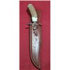 Image 17 : OJEDA BOWIE WITH ANTLER HANDLE AND ETCHINGS ON THE BLADE. COMES WITH SHEATH