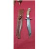 Image 1 : OJEDA BOWIE WITH ANTLER HANDLE AND ETCHINGS ON THE BLADE. COMES WITH SHEATH