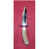Image 7 : OJEDA BOWIE WITH ANTLER HANDLE AND ETCHINGS ON THE BLADE. COMES WITH SHEATH