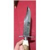 Image 8 : OJEDA BOWIE WITH ANTLER HANDLE AND ETCHINGS ON THE BLADE. COMES WITH SHEATH