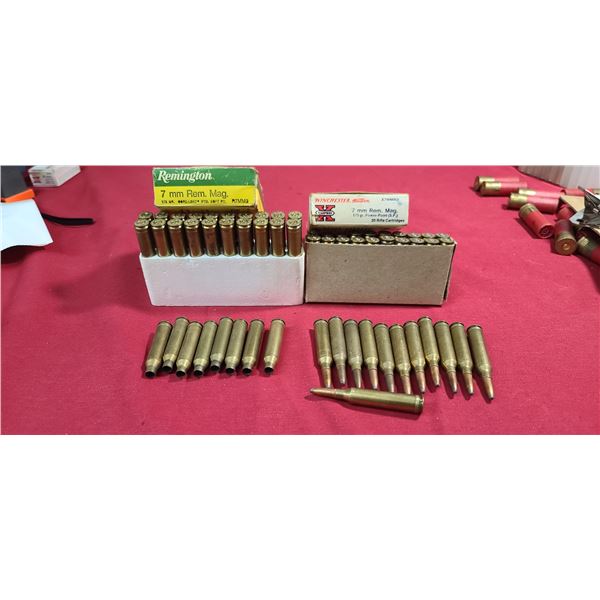 12 ROUNDS OF 7MM REM MAG AND 28 BRASS