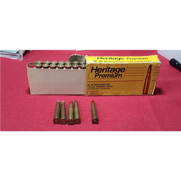 QTY18 30-30WIN 170GR POWER POINT HERITAGE PREMIUM, 2 SILVER TIP, AND 3 OTHER .30-.30 ROUNDS- NO SHIP