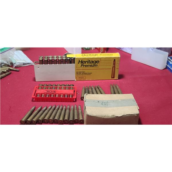QTY47 MIXED .303 BRITISH QTY12 DIM VII BALL, 18 HERITAGE PREMIUM .303 180 GR PP AND 17 OTHER ROUNDS