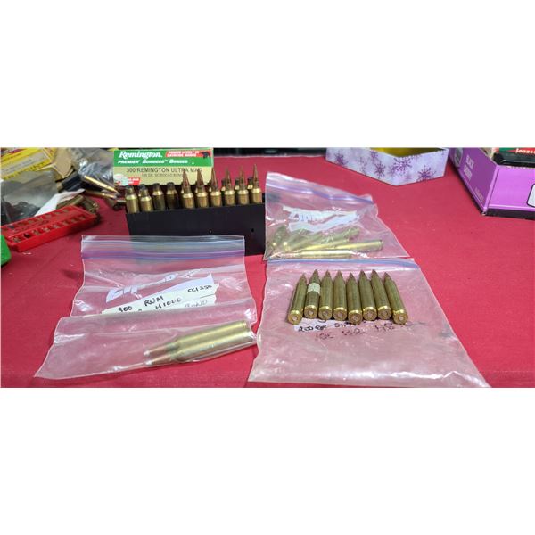 QTY23 ROUNDS OF .300RUM: SIX 180 GR SCIROCCO BONDED, EIGHT 200GR SIERRA SPBT 100GR H870 POWDER, TWO 