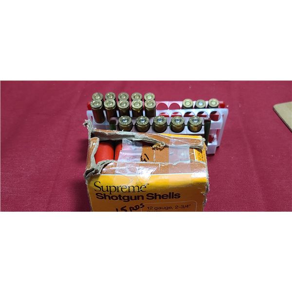 MISC LEFT OVER AMMUNITION: 15 ROUNDS OF 2 3/4" 12GA. FIVE 8MM, THREE .243, FIVE .35 WHELEN, FIVE 350