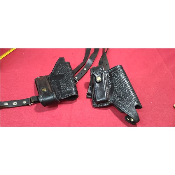 DOUBLE SHOULDER HOLSTER WITH MAG POUCH ON EACH - LEATHER