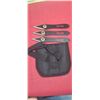 THREE FURY THROWING KNIVES IN SHEATH - KNIVES HAVE ADJUSTABLE WEIGHTS FOR VARIABLE SPIN