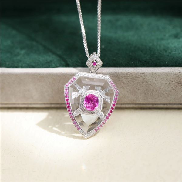 18K Gold Pink Sapphire Crystal Pendant