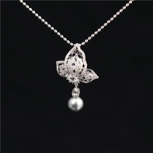 18K Gold Butterfly Pearl Pendant & Brooch