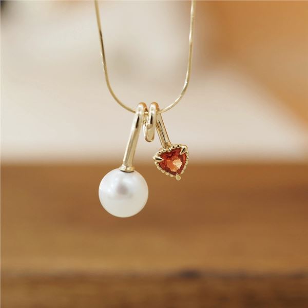 18K Gold Orange Sapphire and Pearl Pendant