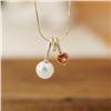 18K Gold Orange Sapphire and Pearl Pendant