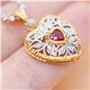 Image 2 : 18K Gold Heart-Shaped Ruby Filigree Pendant