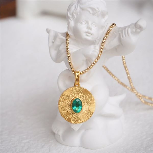 18K Gold Emerald Medallion Pendant