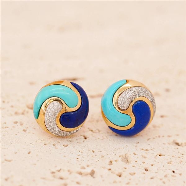 18K Gold Lapis Lazuli and Turquoise Earrings