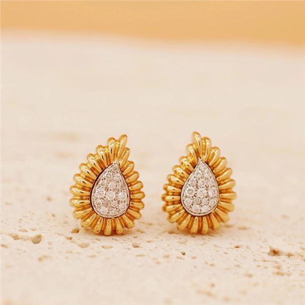 18K Gold Diamond Sunflower Seed Earrings